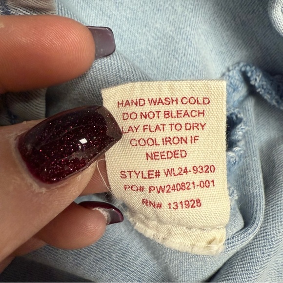 Wishlist apparel size small light blue jean front tie top elastic sleeves - Picture 3 of 8